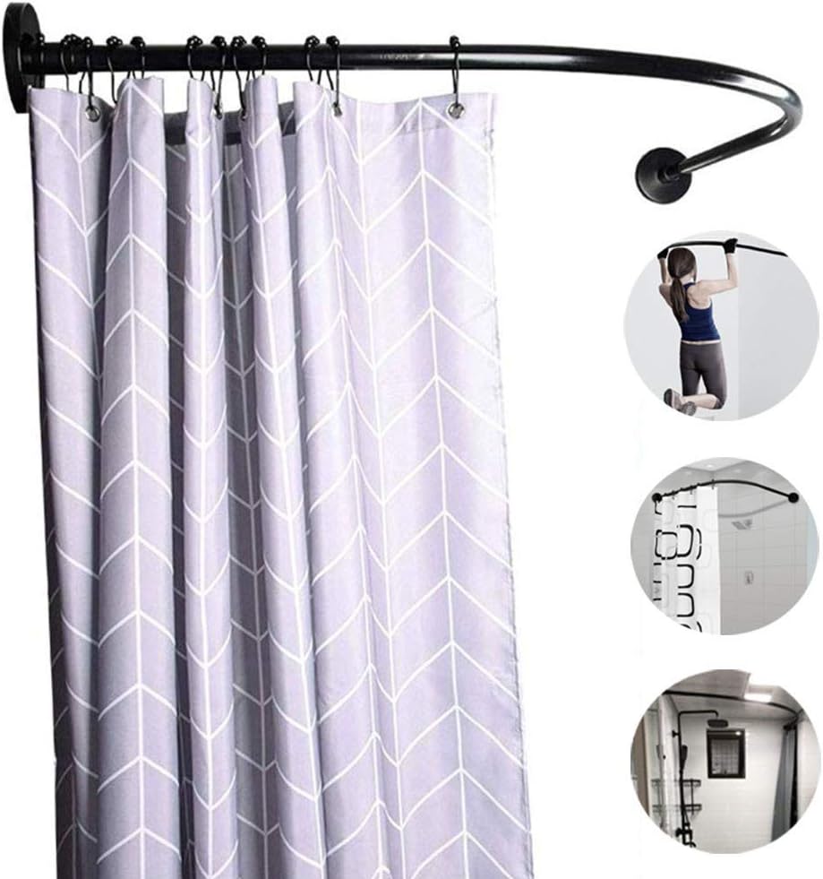 CTEGOOD L Shaped Shower Curtain Rod, Shower Curtain Rods Spring Tension