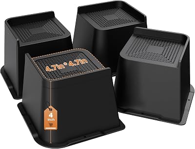 MYMULIKE Bed Risers 4 Inch Heavy Duty Up to 6000 Lbs L Shape 4 Pack Black