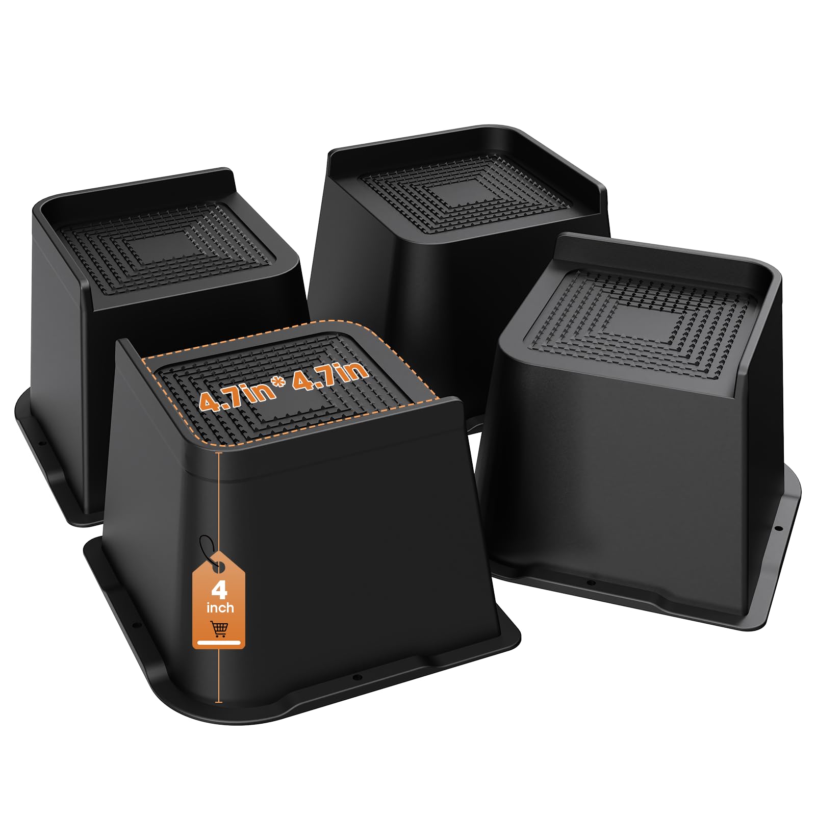 MYMULIKE Bed Risers 2 inch, 3 inch, 4 inch, 6 inch or 8 inch Heavy Duty Furniture Risers, Up to 6000 Lbs L shaped Design Bed lifts Blocks for Couch Desk Sofa Table bookshelf（Black 4 Pack,4 inch）