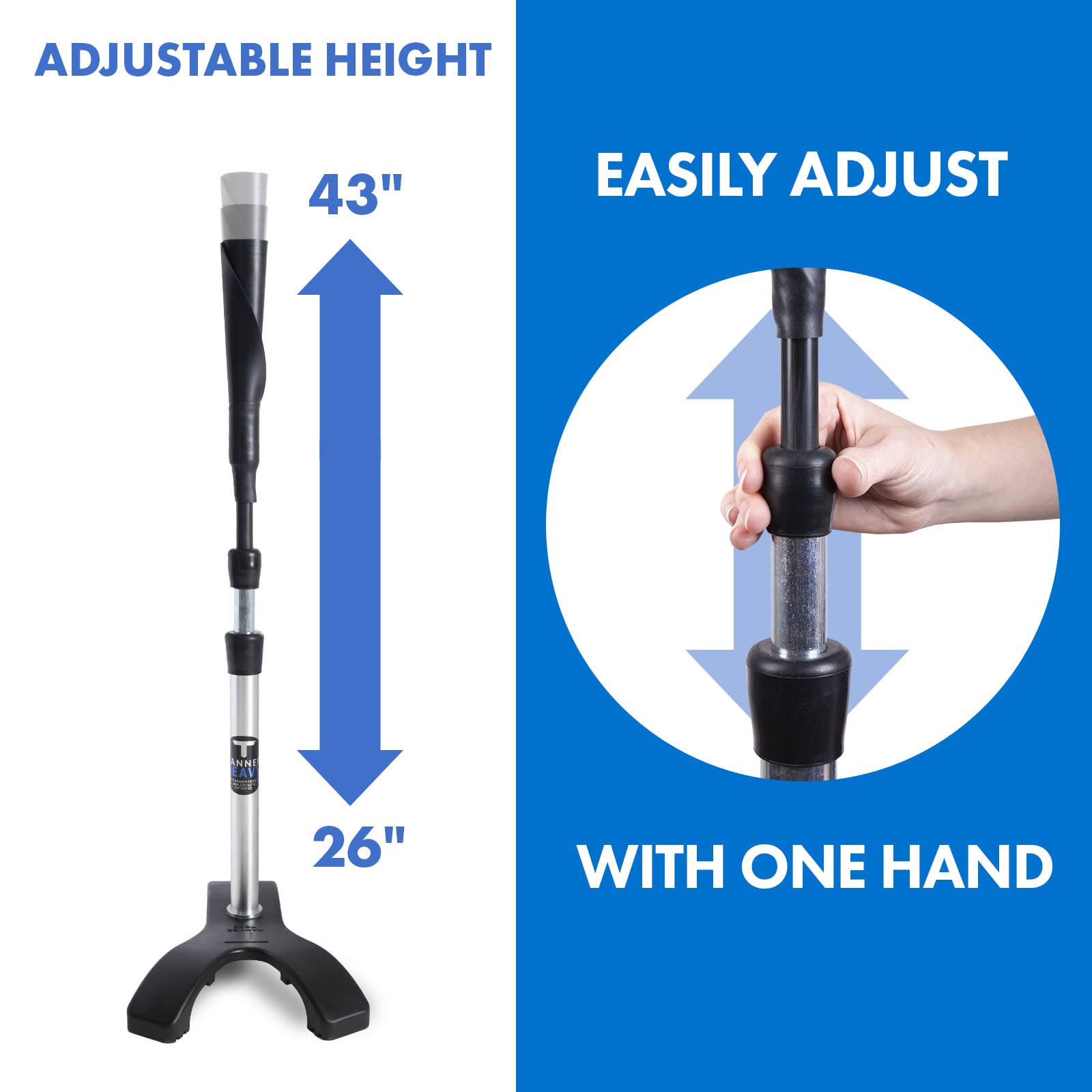 Tanner Heavy Batting Tee | Ultra Durable Hitting Tee with Weighted “Claw” Base for Ultimate Stability on Uneven Surfaces | Adjusts from 26-43