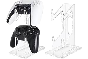 FYY Game Controller Holder 2 Tiers - Universal Dual Controller & Headphone Stand, Acrylic Clear Display Stand Compatible with Nintendo Switch, Xbox, PS5, PS4 - Desk Mounts