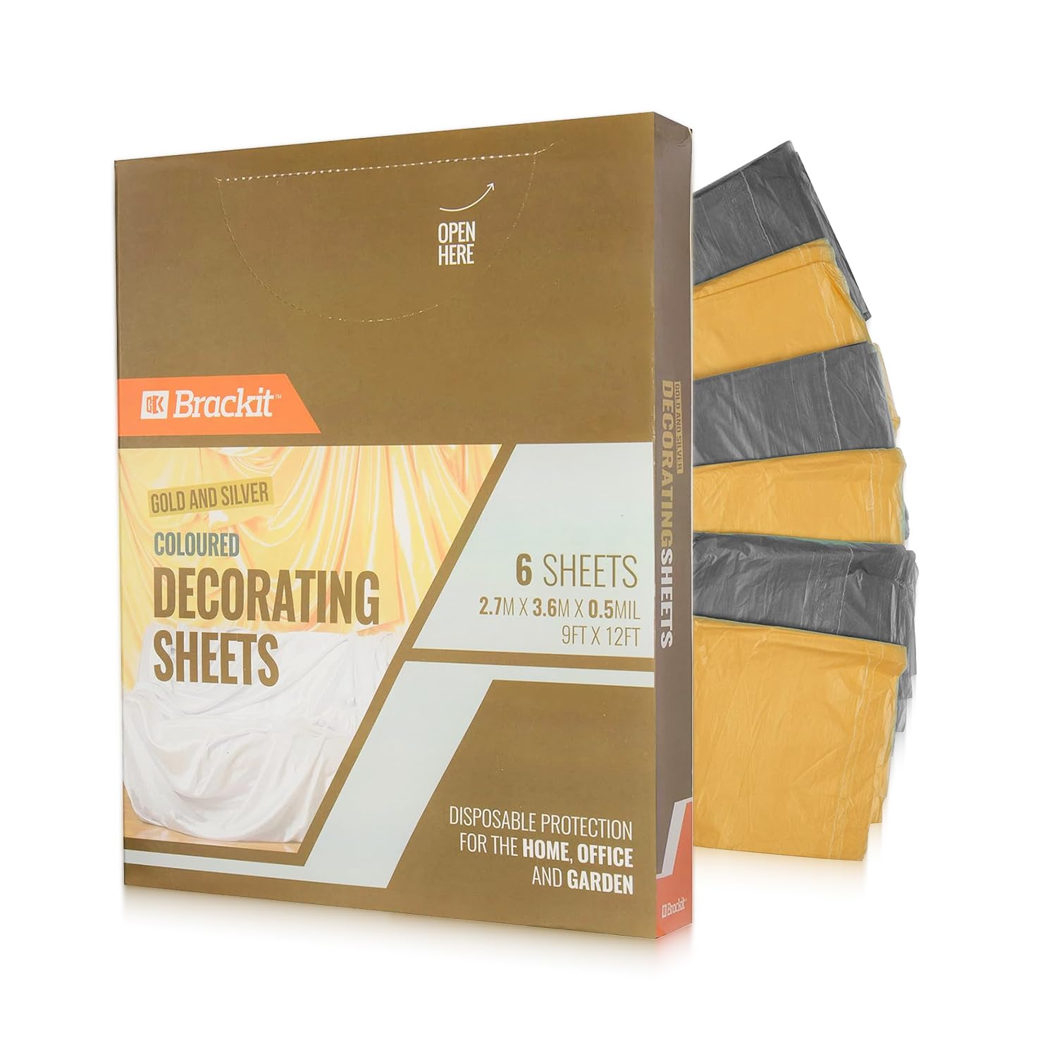 Brackit Premium Lightweight Disposable Dust Sheets - 6-Pack 3.6m x 2.7m (12x9ft) - Polythene Dustproof Waterproof Sheets for Furniture Wrapping and Moving.
