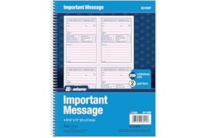 Adams Important Message Book, Spiral, 2-Part, Carbonless, Pink/Canary, 8.25 x 11 Inches, 4 Messages Per Page, 200 Sets Per Bo