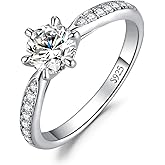 JewelryPalace Classic 1ct 2ct 3ct Moissanite Solitaire Engagement Rings for Women, 925 Sterling Silver Promise Ring for Her, Round Cut Simulated Diamond Anniversary Wedding Rings D-F VVS Size 4-12