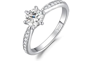 JewelryPalace Classic 1ct 2ct 3ct Moissanite Solitaire Engagement Rings for Women, 925 Sterling Silver Promise Ring for Her, Round Cut Simulated Diamond Anniversary Wedding Rings D-F VVS Size 4-12