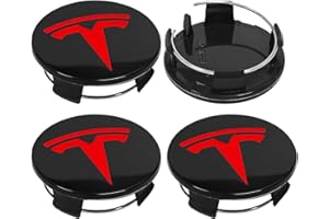 Knomix 4 Pack Exterior Decoration Wheel Center Cover for Tesla Model 3 and Model Y,56mm Hubcaps Wheel Rim Cover Tesla Center Caps Hubcaps (Black+Red)