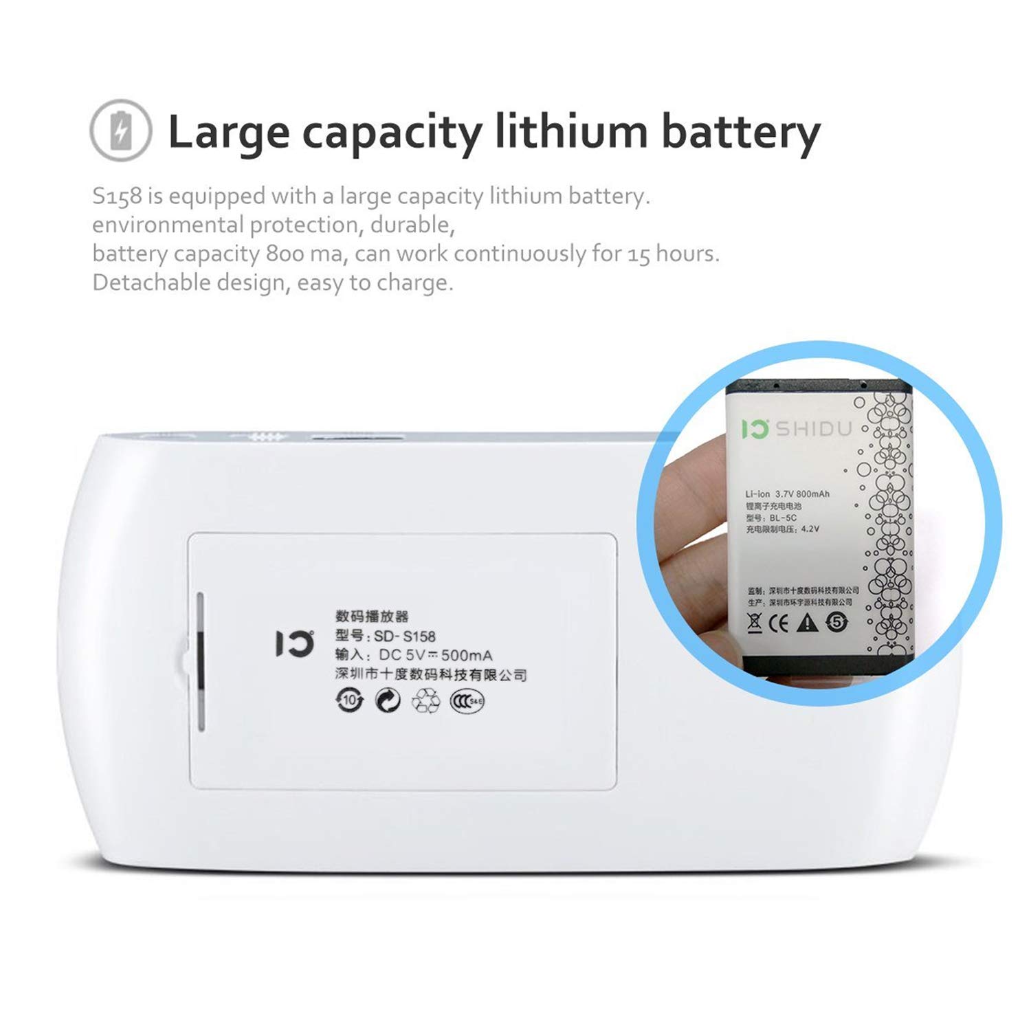 SHIDU SD-S158 Portable FM Radio with TF Card Port, Rechargeable Battery and LED Display