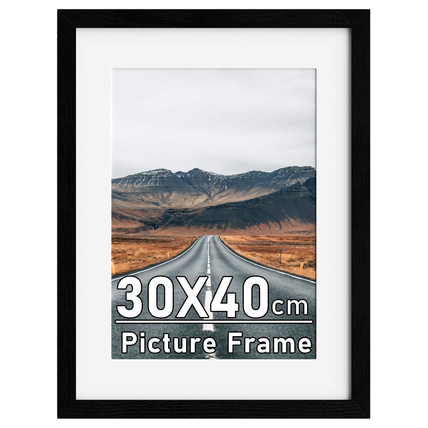 30x40cm Picture Frame with A4 Mount, Black 16x12 Photo Frames, 40x30cm Poster Frame with Safe Perspex Front, Wall Mounting
