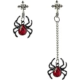 Vintage Gothic Spider Earrings - Halloween Red Crystal Drop Dangle Asymmetric Long Punk Style Reptile Animal Jewelry for Women