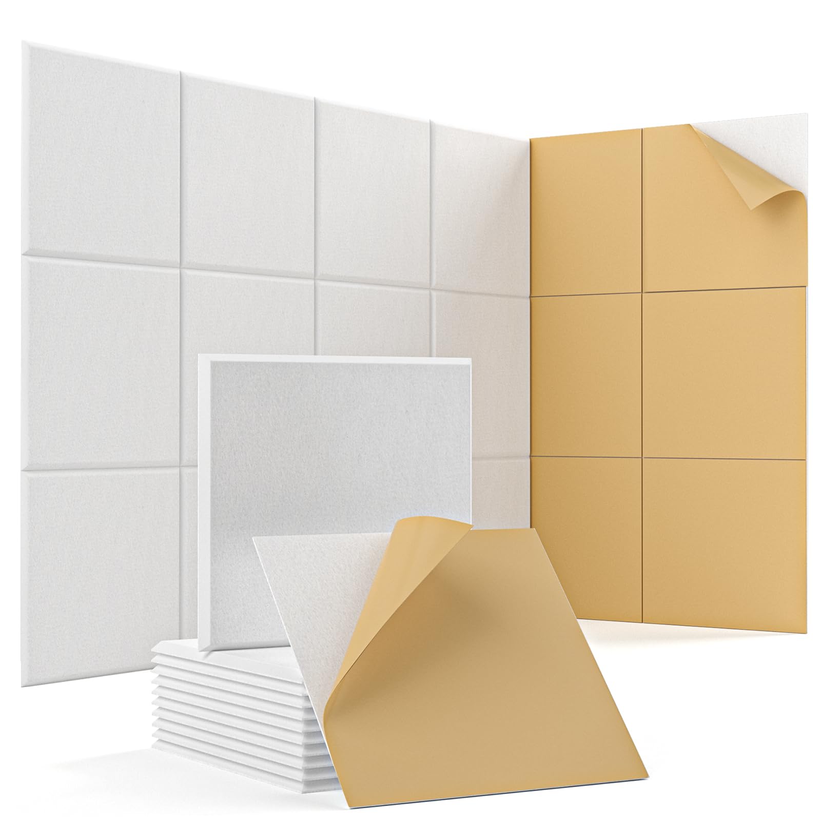 Photo 1 of 12 Pack Acoustic Panels Square Soundproof Wall Panels 12"X12"X0.4" Self-adhesive Sound Proof Panels for Walls High Density Acoustic Foam Panels for Home, Door, Office, Reccording Studio White