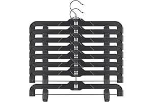 Perfecasa True Black Plastic Pant Skirt Hangers 20 Pack, with Plastic Clips and Steel Wire, All Black Finish 14inch