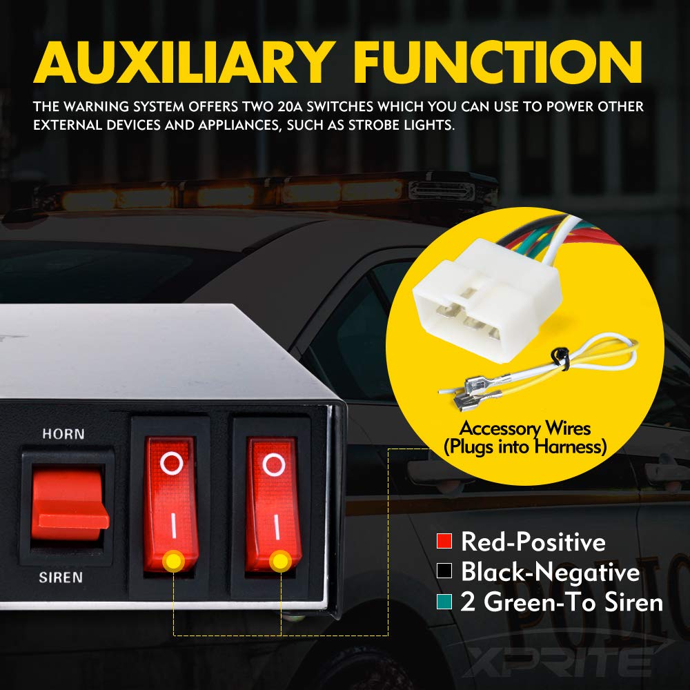 Xprite 200 Watt 8 Tones Emergency Warning Siren PA System Kit w/Handheld Microphone & Light Control Switches (Speaker Not Included)
