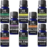 Radha Beauty Aromatherapy Top 8 Essential Oils 100% Pure &amp; Therapeutic grade - Basic Sampler Gift Set &amp; Kit (Lavender, Tea Tree, Eucalyptus, Lemongrass, Orange, Peppermint, Frankincense and Rosemary)
