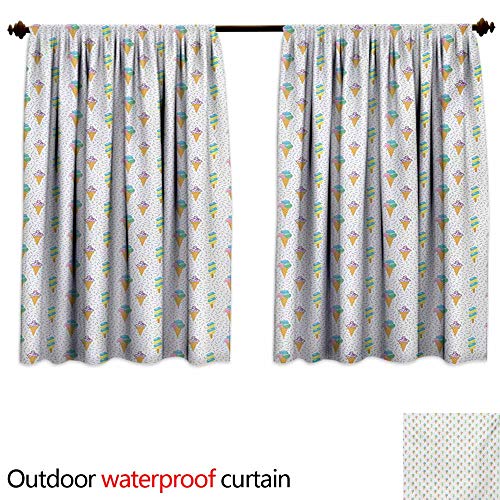 AndyTours Exterior/Outside Curtains,Ice Cream Summer Ice Dessert Collection with Waffle Cones and Sundae Dairy Refreshment,Energy Efficient, Darkening,W63x63L Inches,Multicolor