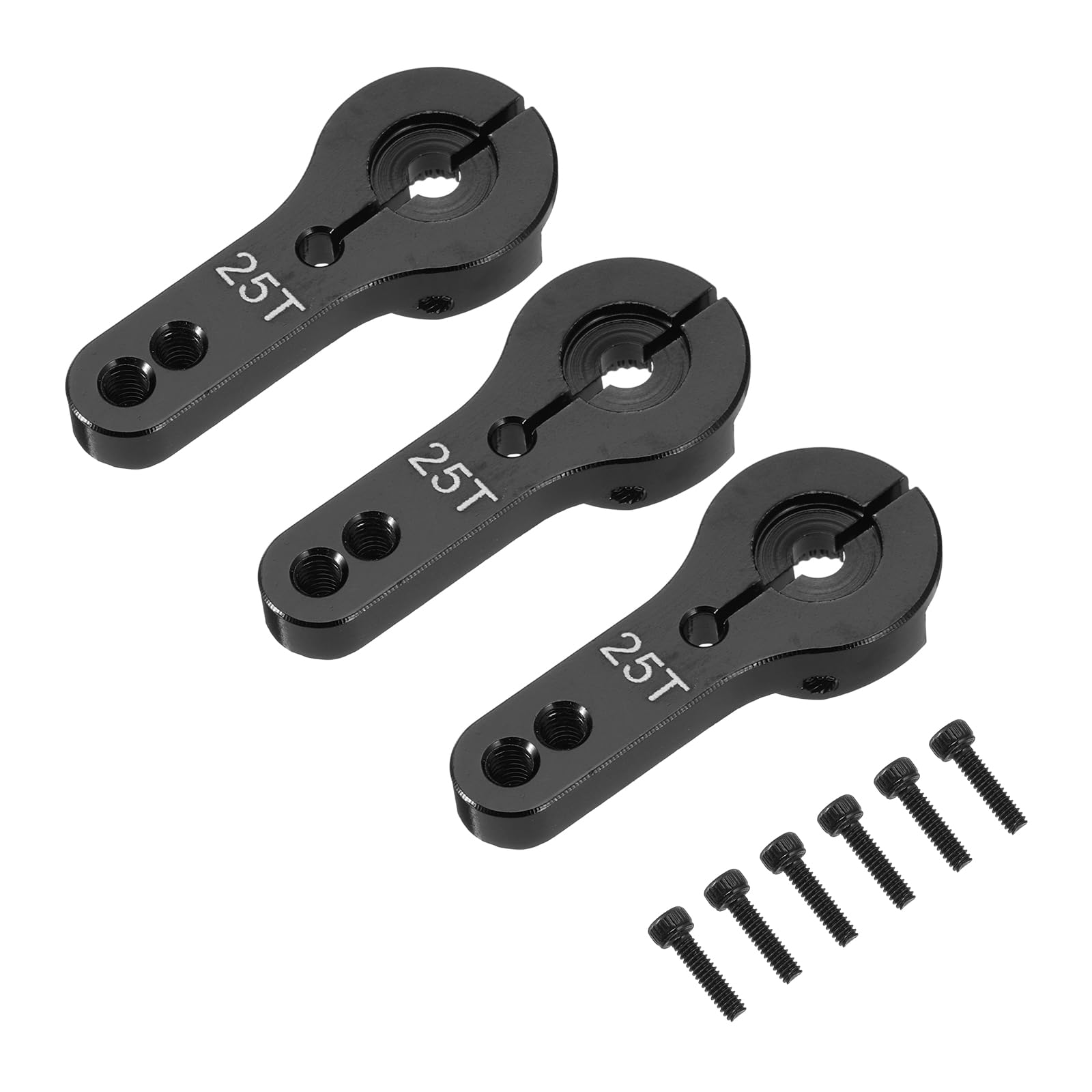sourcing map 3 Pcs Aluminum Alloy 25T Steering Servo Arm Horn for DIY RC Car/Boat/Airplane Boat Accessories, Black