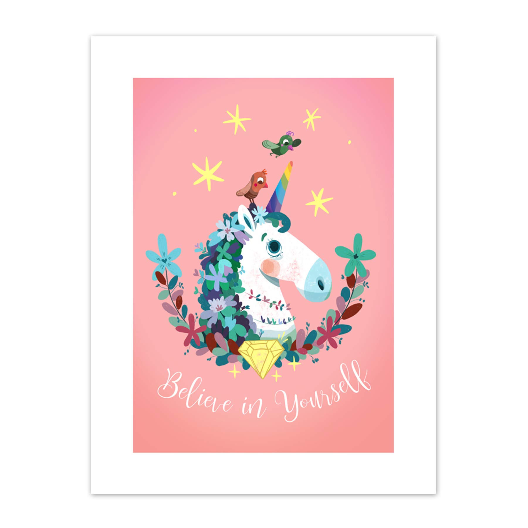 Wee Blue Coo Unicorn Believe in Yourself Canvas Wall Art Print