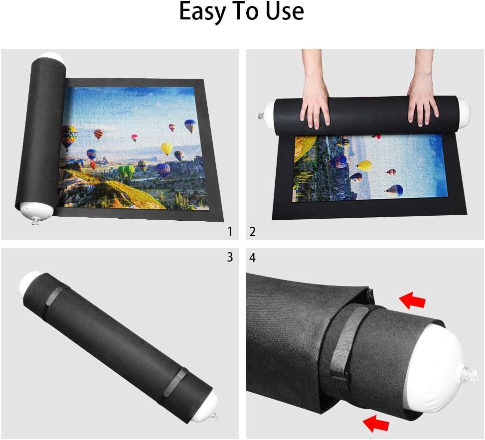 Rollable Jigsaw Puzzle Mat with Storage Bag, Store Puzzle for Next Play, Jigsaw Puzzle Roll Mat Board Up to 1500 Pieces Felt Mat Inflatable Tube, Inflator and Fasteners Strap(46.5 x 26.5 inch): Toys & Games