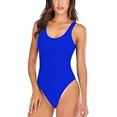 YELAIVP Women's Retro Scoop Neck Padded One Piece Swimsuits High Cut Low Back Bathing Suits Swimwear