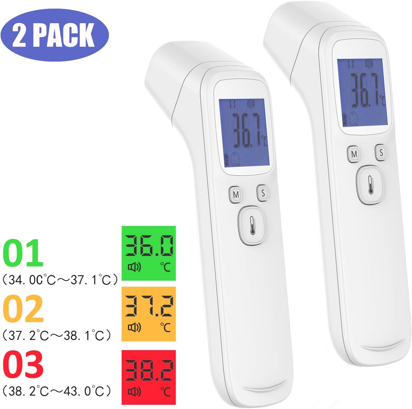 Infrared Thermometer - Non-Contact Forehead Digital LCD Handheld Thermometer - Temperature Gun Baby and Adults (Two Packs)