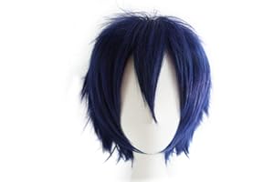 Aicos Short Dark Blue Anime Wig,Fashion Spiky Layered Anime Cosplay Wig Halloween Christmas Carnival Dress Up Pretend Play Party Wig Gift+Cap