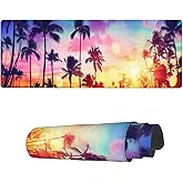Famame Laptop Mouse Pad Colorful Sunset Palm Trees Desk Mat with Stitched Edges 31.5X 11.8 inch Non-Slip Large Keyboard Rubber Writing Table Mat for Office Home