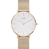BUREI Womens Fashion Gold Stainless Steel Mesh Watch Analog Quartz Waterproof Ladies Watch Dainty Bracelet Wristwatch for Women,Gifts for Girlfriend