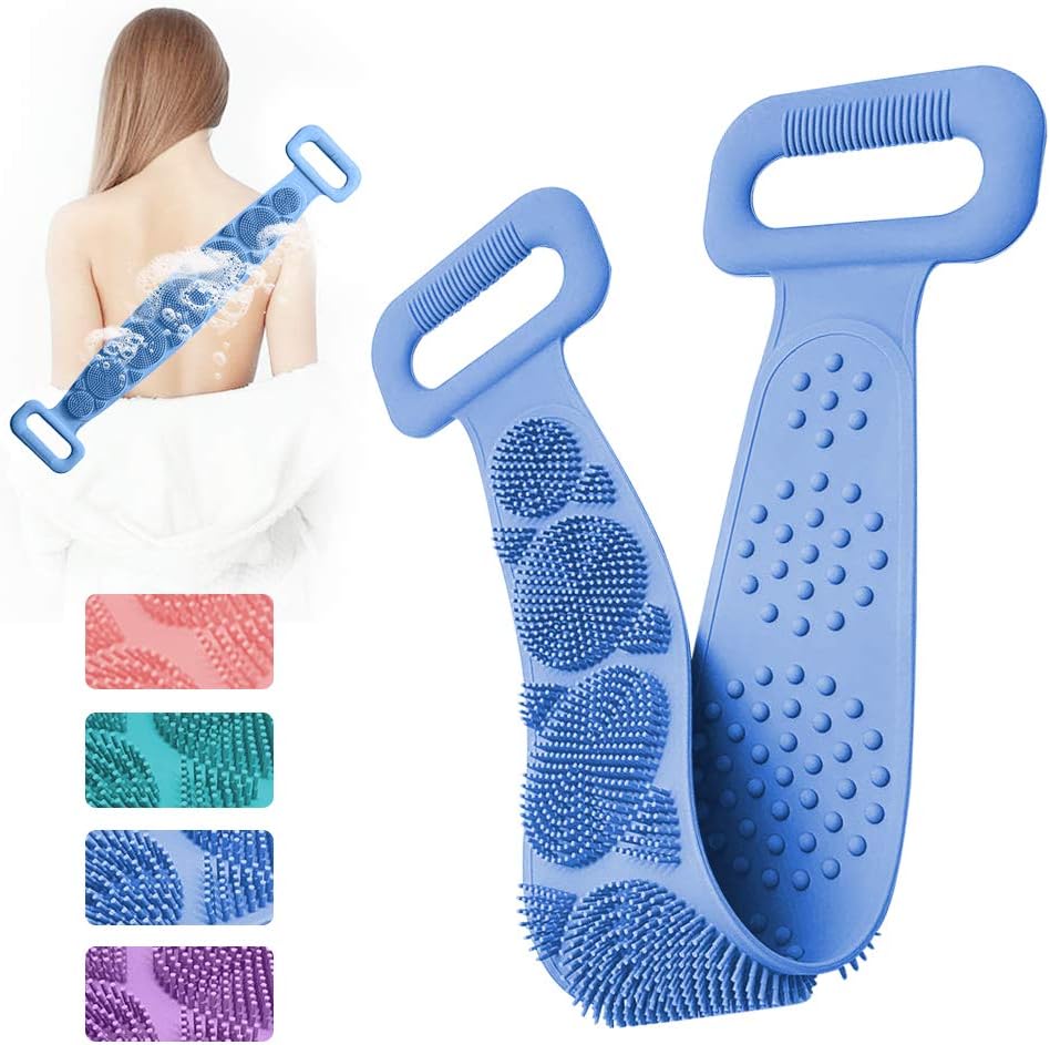 CISHANJIA Silicone Double-Sided Back Scrubber-Silica Gel Bath Towel-Bath Artifact Silicone Towel Bath Towel Back Mud Mud Bath Artifact Silicone Rub Back for Bathroom (Blue, 1)