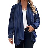 Eytino Womens Plus Size Cardigans Long Sleeve Asymmetrical Knit Open Front Lightweight Cardigan Outwear(1X-5X)