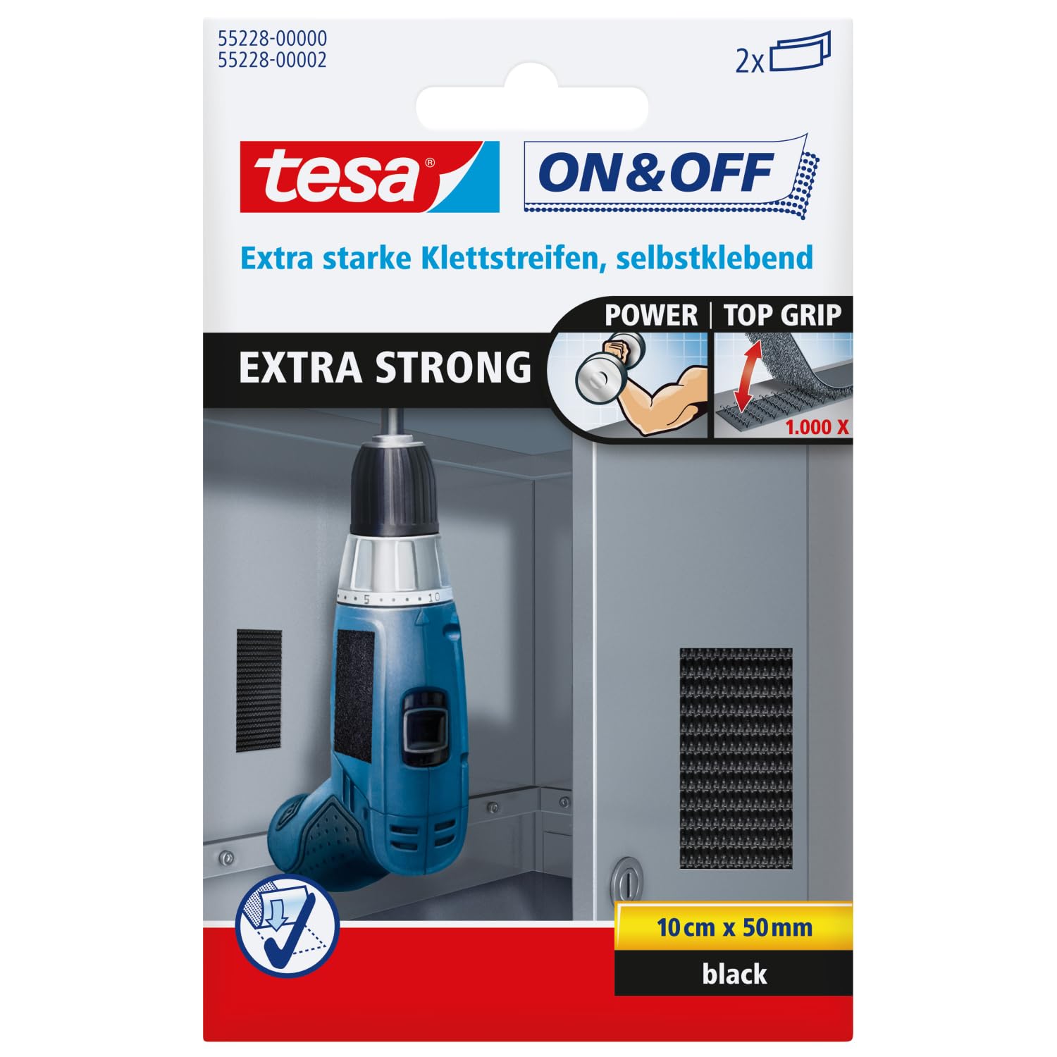 tesa 55228 On/Off Hook and Loop Extra Strong Strips - Black 55228-00000-02