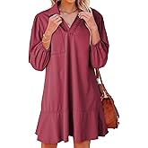 Dokotoo Denim Dress for Women Summer Casual Babydoll 2026 V Neck 3/4 Puff Sleeve Jean Dresses