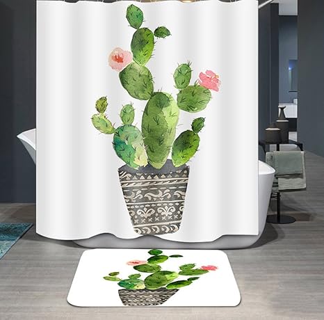 Ommda Duschvorhang Textil Wasserdicht Duschvorhang Anti-schimmel Pflanzen Digitaldruck Waschbar mit 12 Duschvorhang Ring 180x