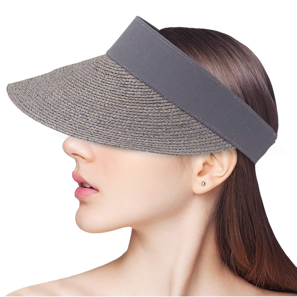 RIONA Womens Summer Straw Sun Visor Beach Straw Sun Hats Wide Brim UPF 50+