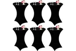 JALANCY 6 Pack Cocktail Spandex Tablecloth 32"x43" Black Stretch Square Corners Cocktail Table Cover Fitted High Top Round Table for Bar Wedding Birthday Party Banquet