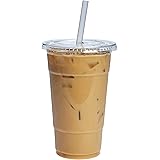 Comfy Package [100 Sets - 24 oz.] Clear Plastic Cups With Flat Lids