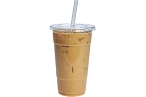 GUSTO Clear Plastic Cups with Flat Lids [24 oz - 100 Count] - Disposable Iced Coffee Cups with Lids - PET Plastic Cold Cups for Smoothies, Juices & To-Go Drinks - Formerly Comfy Package
