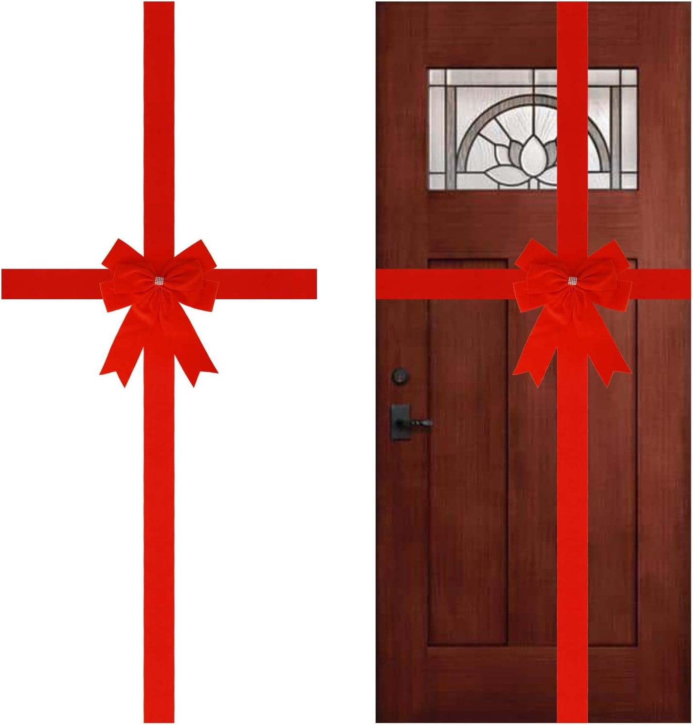 Bows & Ribbons - Meseey2 Pcs  Large Christmas Velvet Red Cabinet Door Ribbon Bows Gate Door Christmas Wreath Bow Festival Wrapping Decorations for Christmas Tree Fireplace Home Front Door Party Supplies (Red, 2)