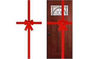 Meseey 1 Pcs Large Christmas Velvet Red Cabinet Door Ribbon Bows Gate Door Christmas Wreath Bow Festival Wrapping Decorations for Christmas Tree Fireplace Home Front Door Party Supplies (Red, 1)