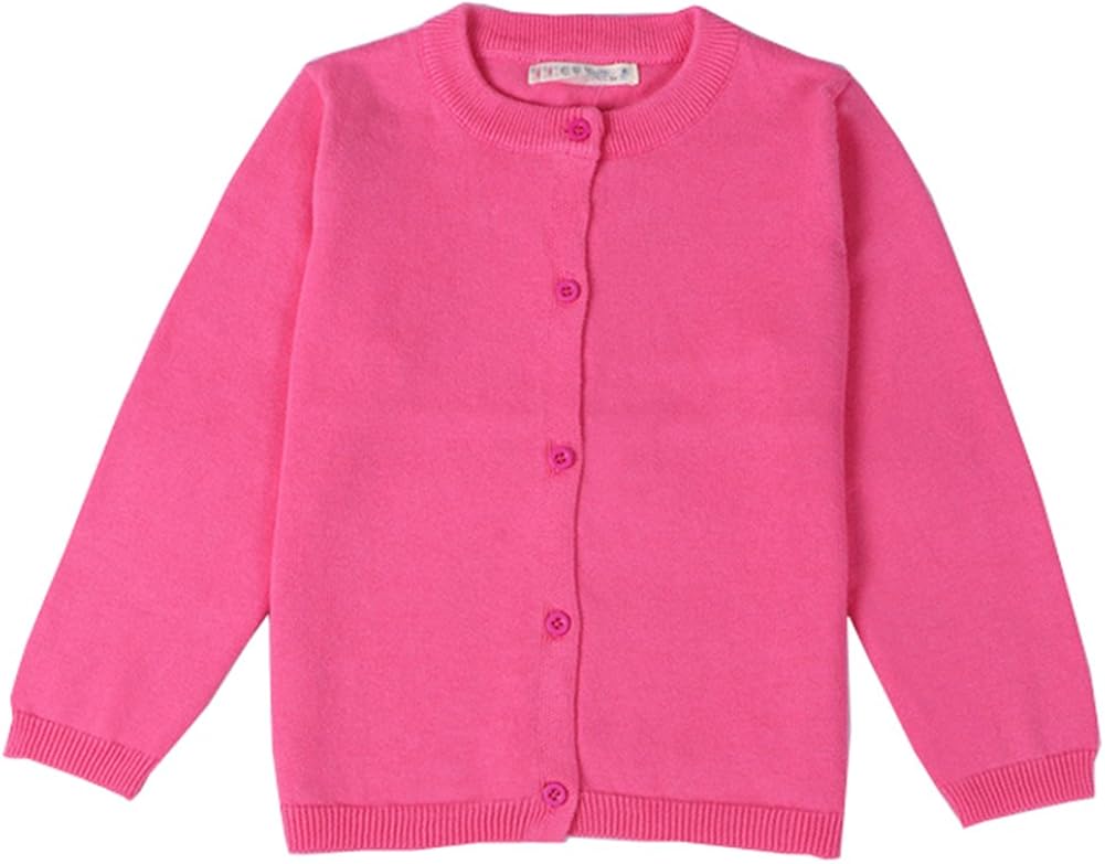 RJXDLT Girls Crewneck Cardigan Long Sleeve Children Button Cotton Sweater Uniform Sweaters for Little Girls: Clothing
