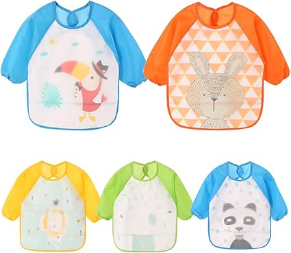 Haimoburg 5 Pieces Double Jeu Bavoir Etanche A Manchs Longues Tablier D Alimentation De Jeu De Peinture Pour Les Enfants De 9 Mois A 3 Ans Blouse Tablier Enfants Amazon Fr Bebes Puericulture