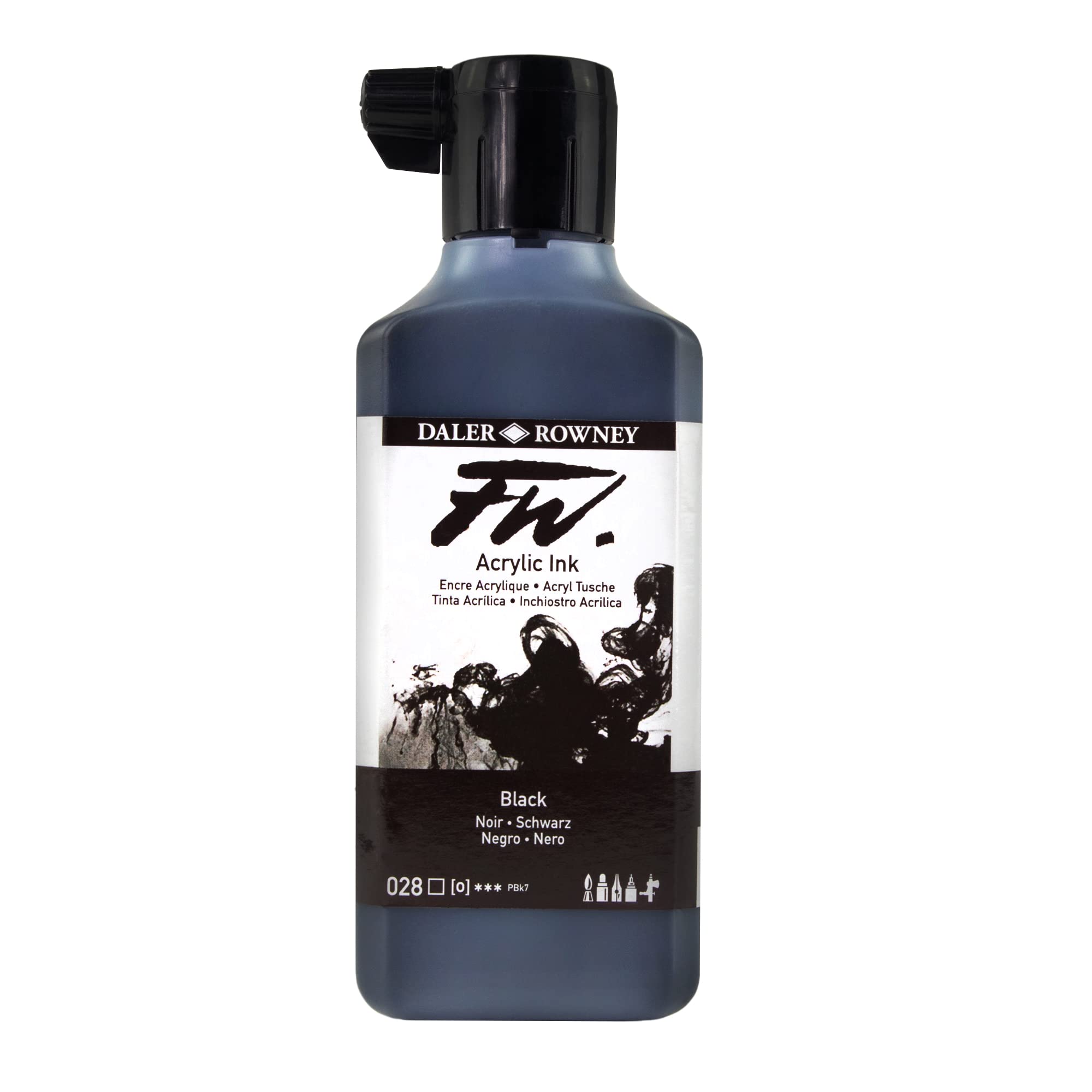 Daler-Rowney FW Acrylic Artists Ink, 180ml/6oz Plastic Bottle, India Ink (D160181028)