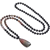 COAI 108 Mala Beaded Necklace for Women Men, Teardrop Pendant Picasso Jasper Onyx Crystal Necklace for Women Men