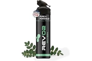 REVO2 REV/O2 Oxygen Can | 98% Pure Portable Oxygen Bottle for Stress Relief, Focus, Breathing Support & Wellness | 10L Canister with Leak-Proof Mouthpiece & Trigger Lock for Travel - Eucalyptus Menthol