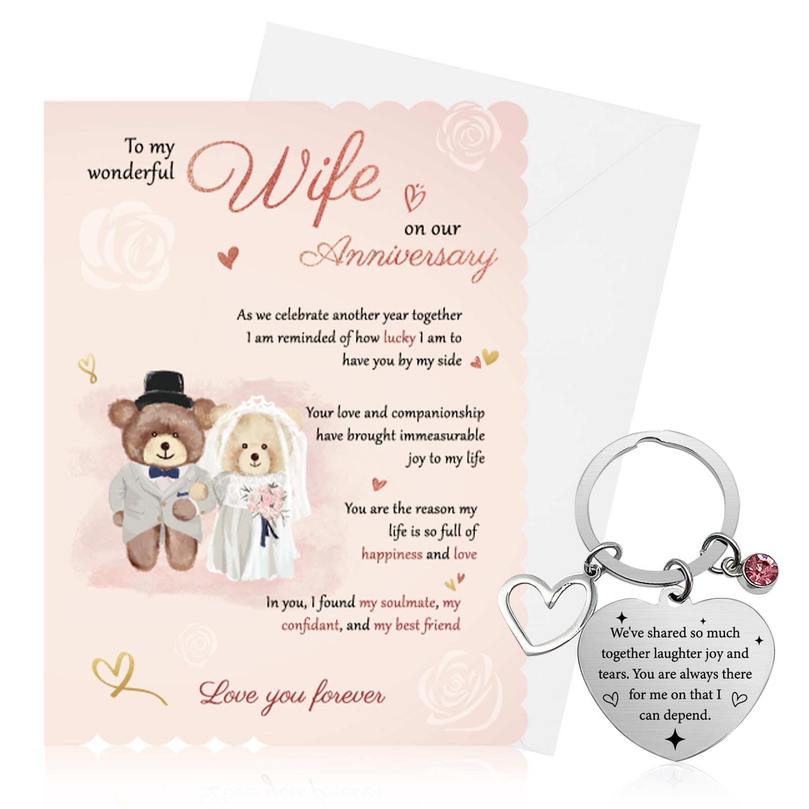 Anniversary Wife Gifts from Husband Wedding Anniversary Card for Wife Greeting Cards with Envelope I Love You Keyring Keychain Gifts for Her Wife Present Valentine Card