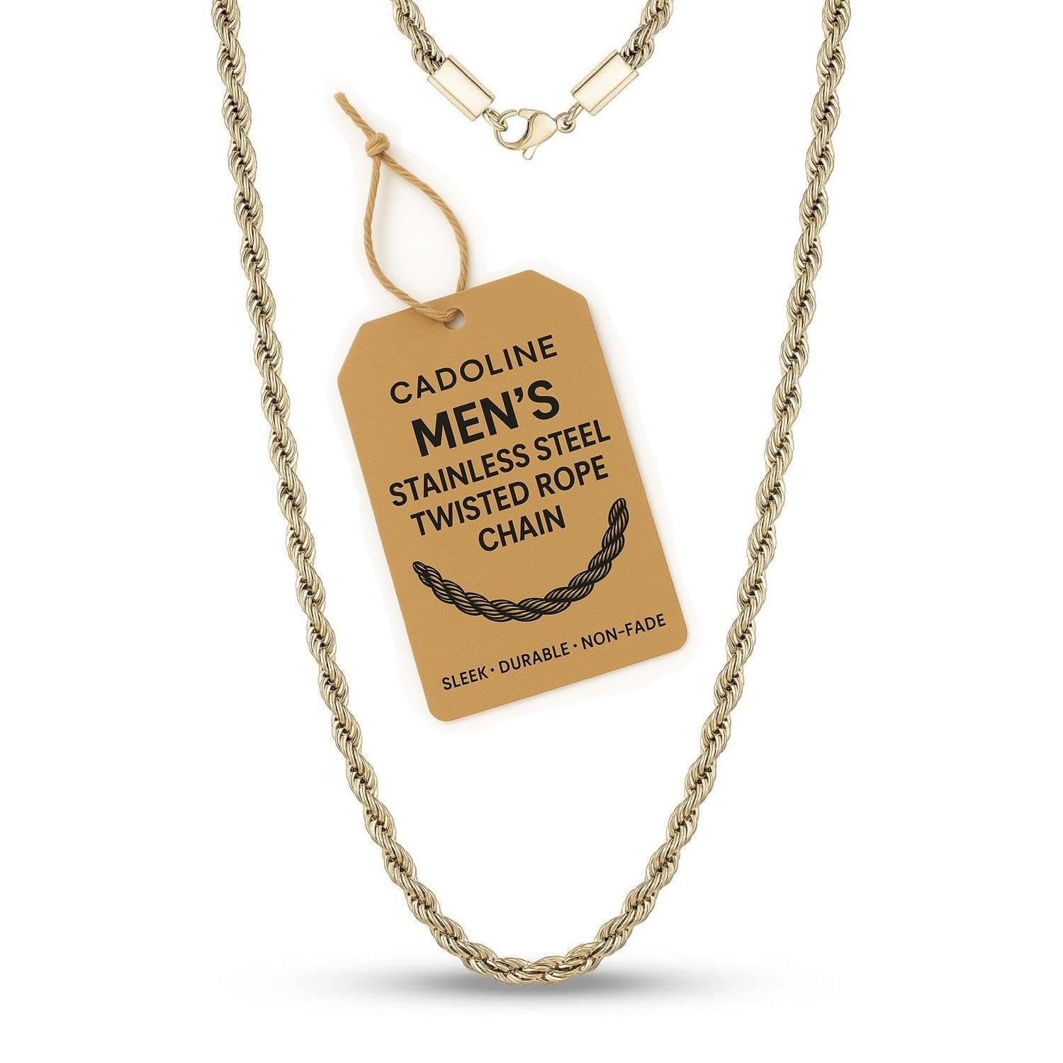 Cadoline Gold 316L Stainless Steel Necklace Men Jewellery 2mm 26 Inch Knot Rope Necklace