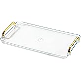 Waltsun Acrylic Serving Tray with Handles Ottoman Countertop Decorative Tray Serving Tray Spill-Proof Tray for Coffee Table Living Room Bedroom 16 x 9 x 0.8 inches - (Transparent Color)