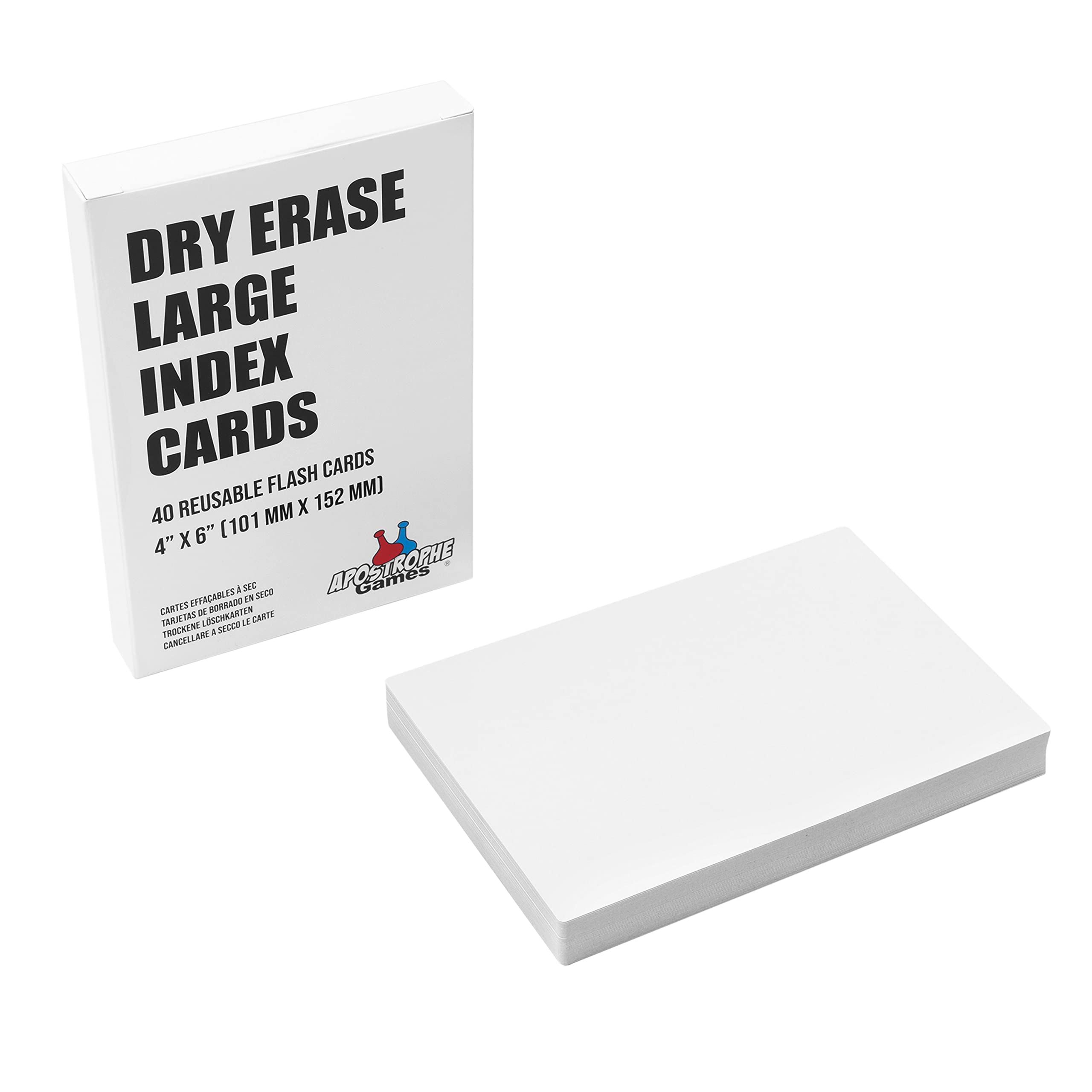 Apostorphe Games Large Dry Erase Index Cards 6 x 4 – 40pcs Reusable Record Cards w/Box – Environmentally Friendly Index Cards for School, Work, Housework, to Do Lists