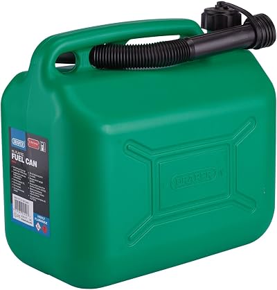 Draper 10L Plastic Petrol Can with Flexible Spout Green