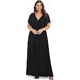 Ever-Pretty Plus Women's Spring Chiffon A-Line Plus Size Bridesmaid Dress Empire Waist Ruched Formal Wedding Guest Dresses