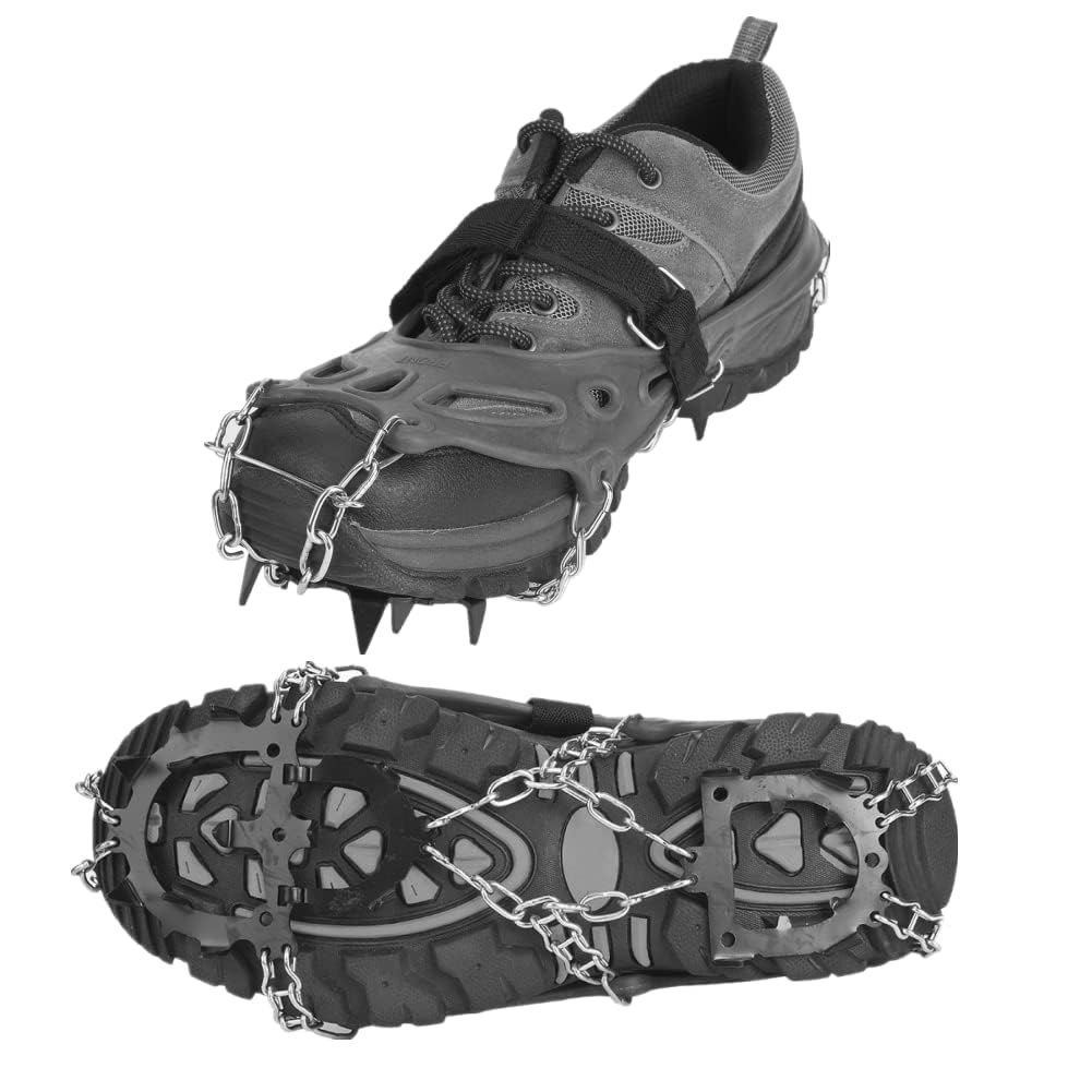Alomejor1 1 Pair Crampons Universal 14 Teeth Anti Slip Ice Cleat Shoe Grips Spikes Cleats for Hiking Ice Fishing Climbing(gray)