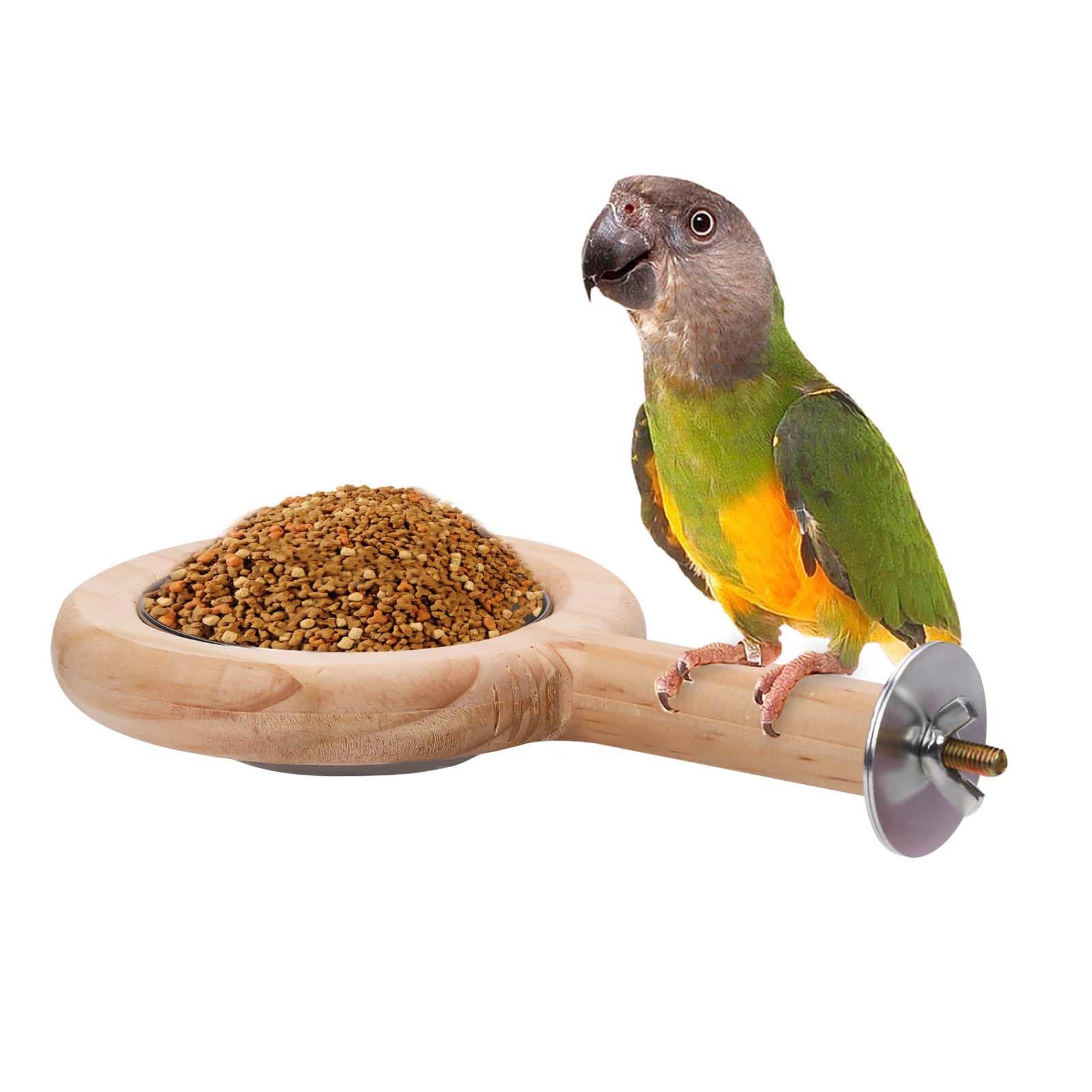 BOXOB Bird Perch with Bird Feeding Cup, Parrot Wood Perch Bird Perch Stand, Solid Wood Perch for Bird Cage Accessories for Parakeet Lovebird Cockatiel Small Birds